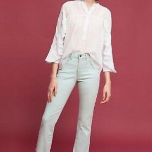 Anthropologie Maeve White Ruffle Henley Top